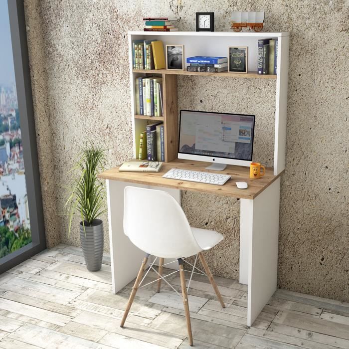 Table de Bureau avec Étagère blanche