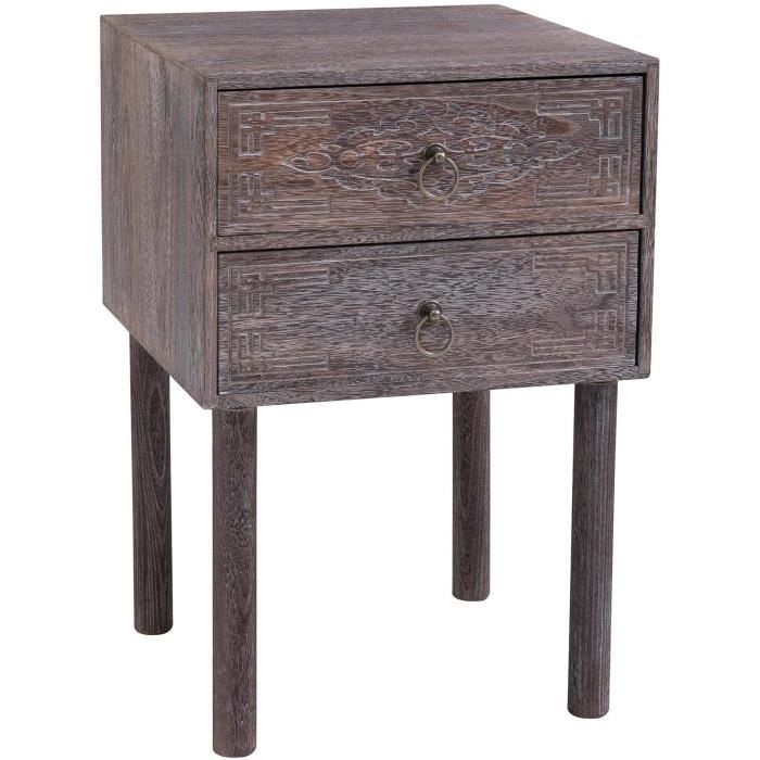 Table De Chevet Enfant ESTA IDIMEX - Bois Paulownia Naturel Avec 2 Tiroirs Arc-en-Ciel - Déco Ludique