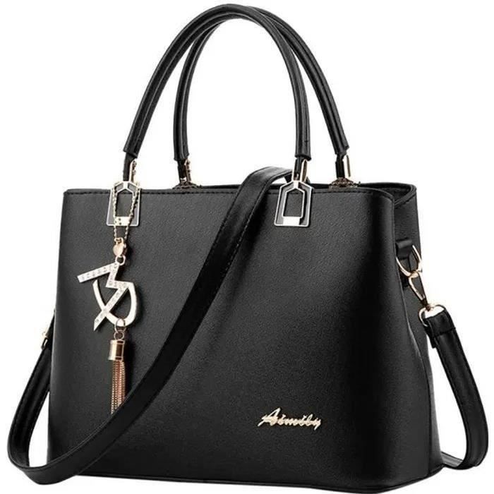 Sac main femme en cuir noir Ya-242 - Cdiscount Bagagerie - Maroquinerie