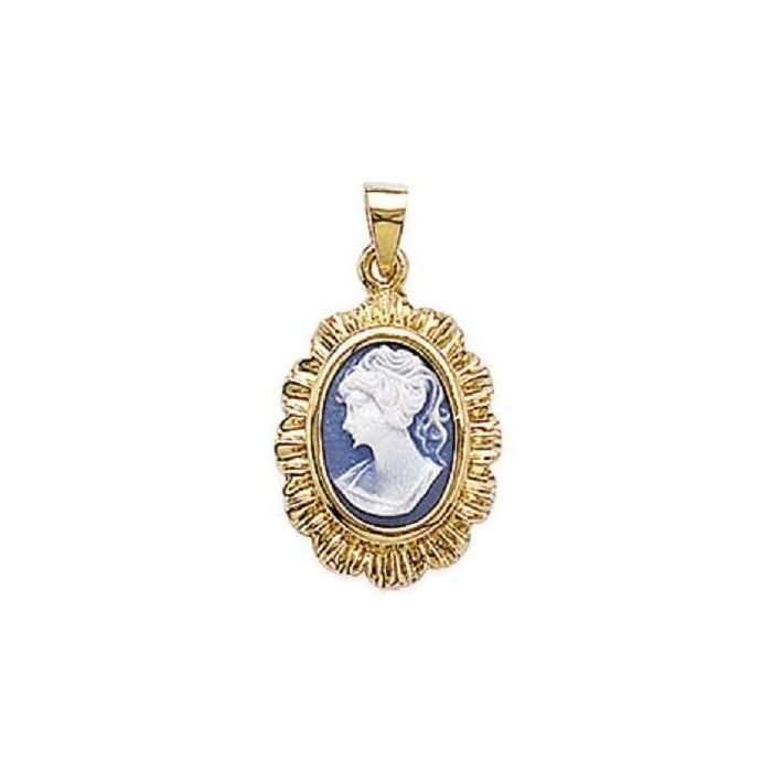 Pendentif Camée Bleu Plaqué Or 18 Carats - Bijou Femme - Chaîne Optionnelle