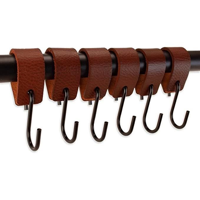 Lot De 6 Crochets En S Avec Boucle Cuir Multifonction - Crochets Camping Cuisine Salle De Bain, Abricot