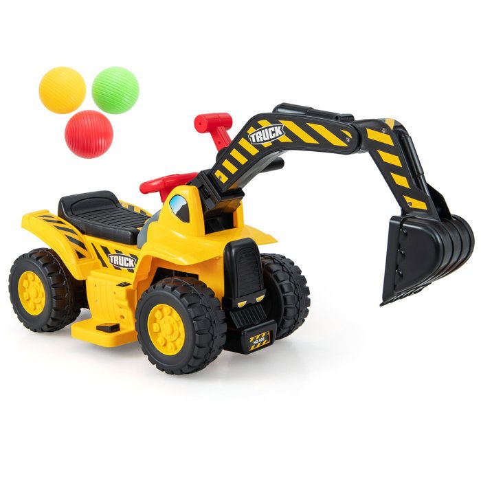 COSTWAY Tractopelle Enfant – Pelleteuse Avec Bras Réglable, Cabine, Klaxon, Rangement Sous Siège – Charge 25 Kg – Roues Antidérapantes – Dès 1 An