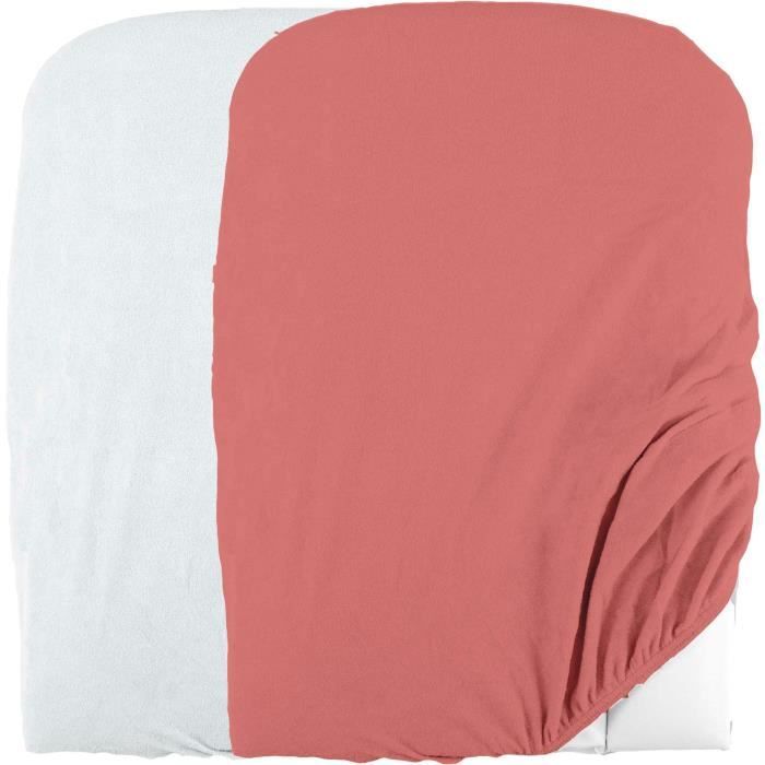 Lot de 2 housses de matelas à langer en éponge bouclette - Blanc / Terracotta - 50 X 75 cm