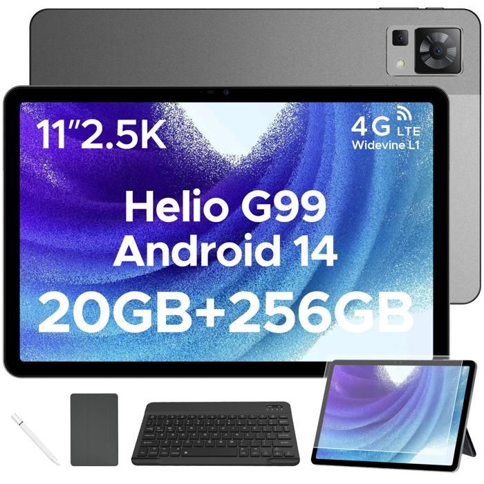 Tablette Tactile DOOGEE T35 – 11 pouces Écran 25K 20 Go+256 Go – Android 14 – 4G WIFI Dual SIM Tab avec clavier et stylet – Gris