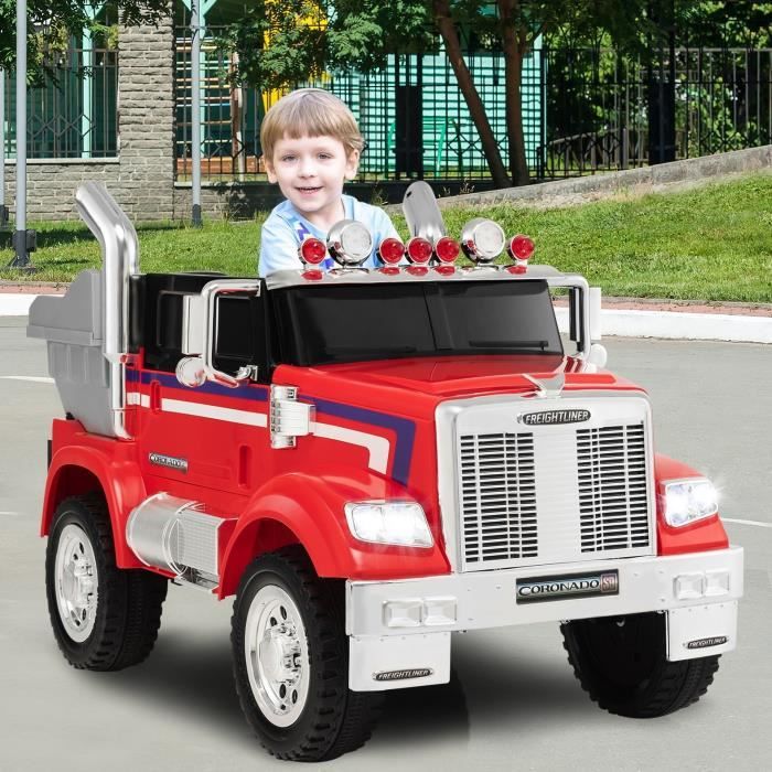 DREAMADE Optimus Prime Voiture Électrique Enfant 12V 3-8Ans avec Télécommande Effets Sonores Lumineux, Poignée Rétractable, Rouge