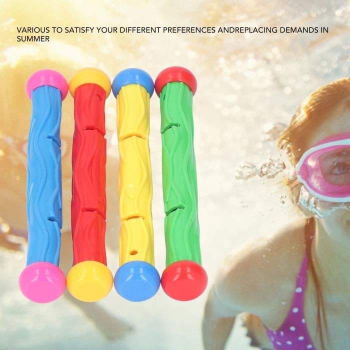 Kit Plongée Piscine 8 Pièces – 4 Bâtons + 4 Anneaux Colorés, ABS Sûr, Motifs Marins – Entraînement Enfant