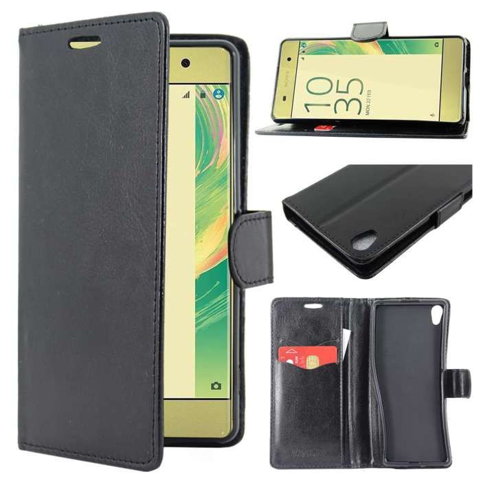 Custodia Portafoglio In Similpelle Per Sony Xperia XA E XA Dual - Cover Con Chiusura Magnetica E Tasche Per Carte, Nero