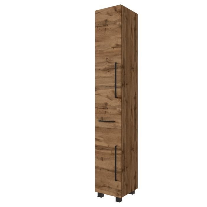 Meuble colonne Dusan en chêne wotan avec 2 portes et 1 tiroir fabriqué en aggloméré comportant une façade en MDF mat et des poi... Meuble colonne Dusan en chêne wotan avec 2 portes et 1 tiroir fabriqué en aggloméré comportant une façade en MDF mat et des poi...