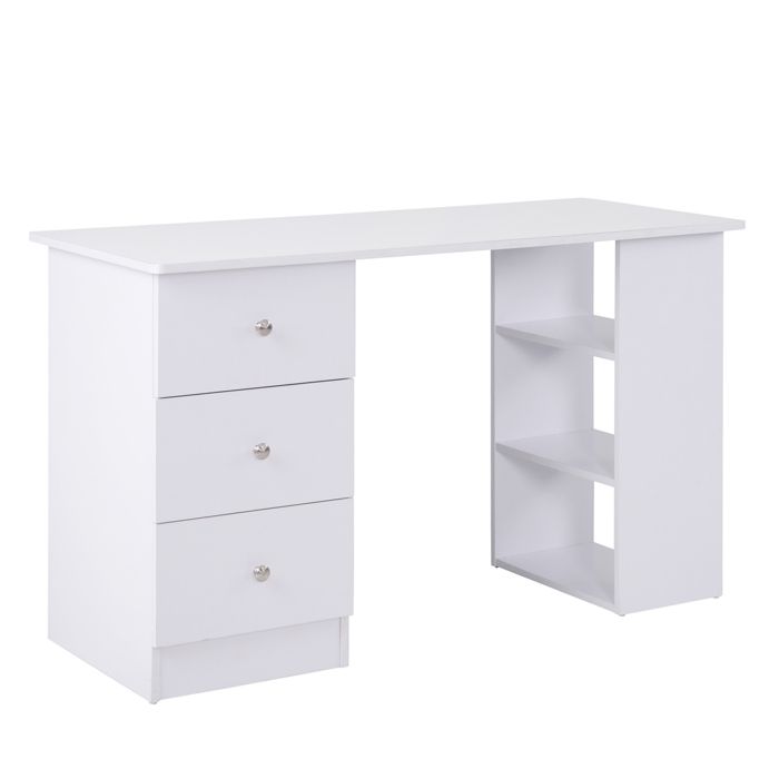 Bureau informatique - HOMCOM - multimédia multi-rangements 3 tiroirs 2 étagères mobilier - bois - 120x49x72cm - blanc