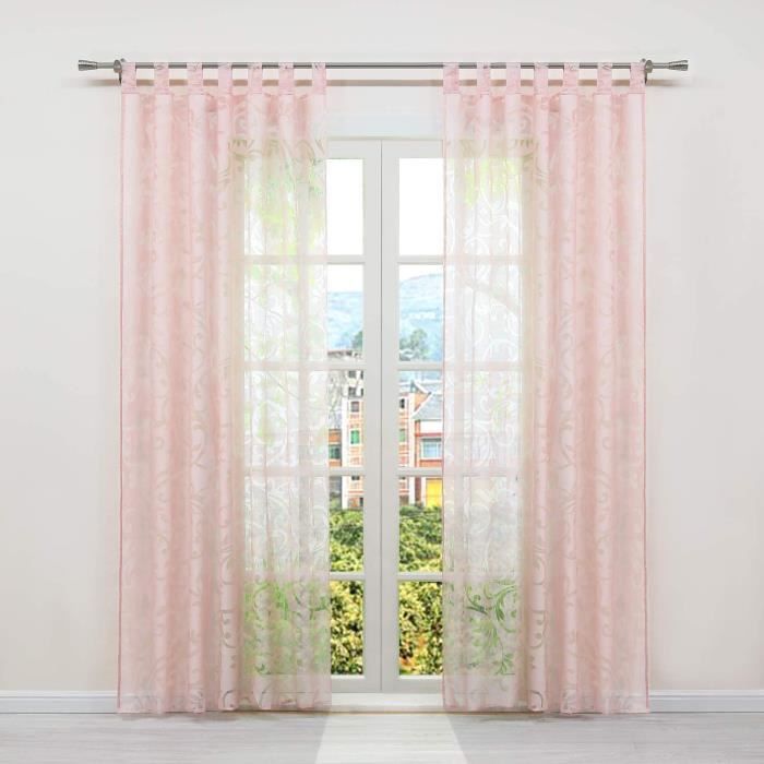 1pc rideaux Voilage fenêtre transparent rose Patte de cuisine-salon motif de vrille L140 x H225 cm