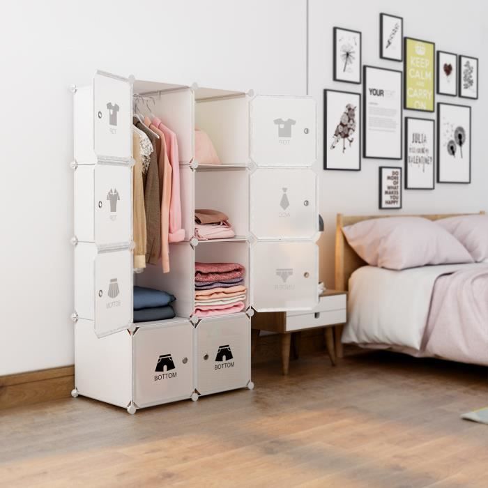 Langria Armoire Penderie Placard 8 Cubes Etageres Plastique Meuble