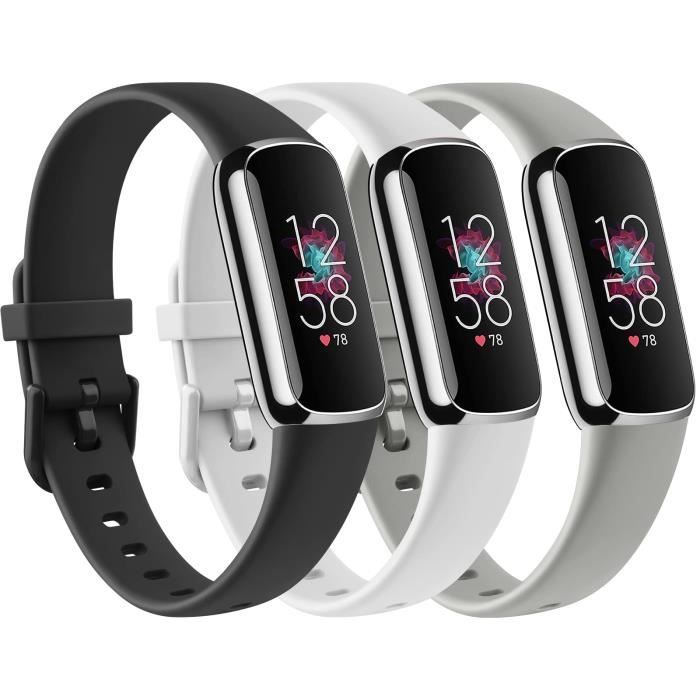 Bracelets de rechange compatible pour Fitbit Luxe Tracker réglables en silicone souple Femme et Homme Lot de 3