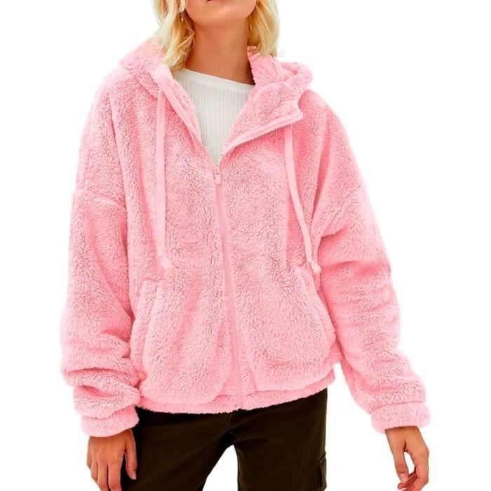 Veste Polaire Femme Chaude Avec Capuche Manteau Fausse Fourrure