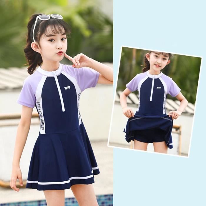 Generisch Maillot de bain 2025 pour fille - Bikini - Maillot de bain pour enfant - 1 pièce - Pour l'été - Avec short - Sport, lilas, 4-5 ans