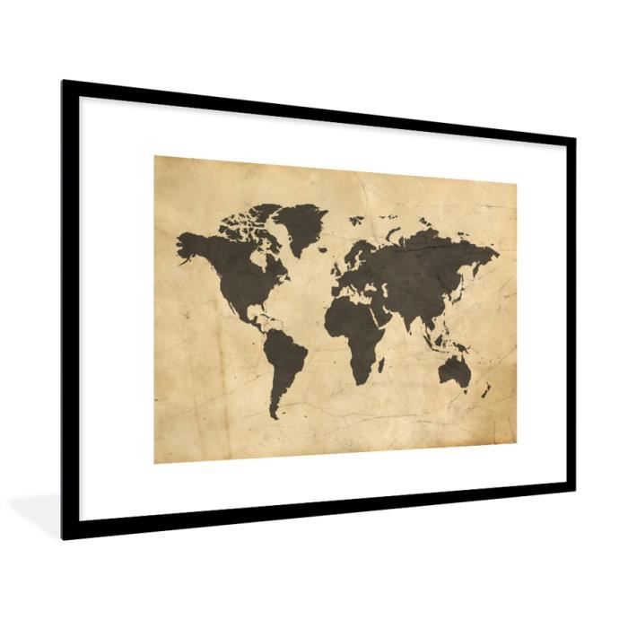 Cadre Photo - MuchoWow - Paysage - 120x80 cm - Carte du monde Sépia Vintage  - Marron - Cdiscount Maison