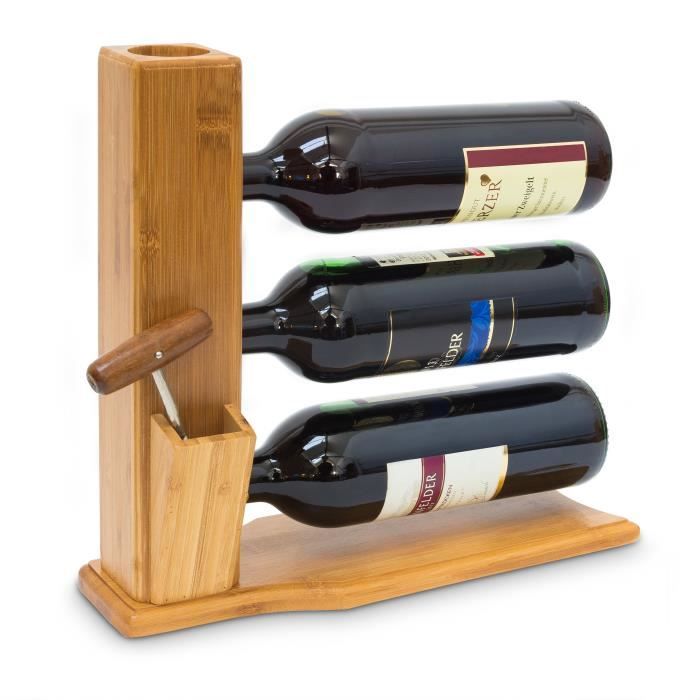 relaxdays porte-bouteilles de vin étagère pour 3 vins h x l x p: 32 x 12 x 34 cm rangement décoratif support bambou place pour