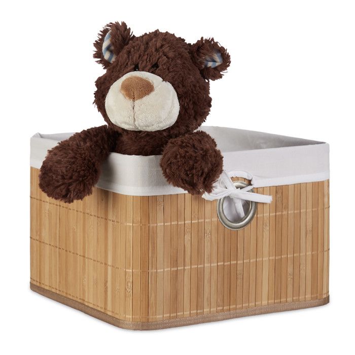 Corbeille lot de 2 Panier de rangement Housse amovible poignée Boîte étagère armoire HxLxP 20 x 31 x 31 cm nature