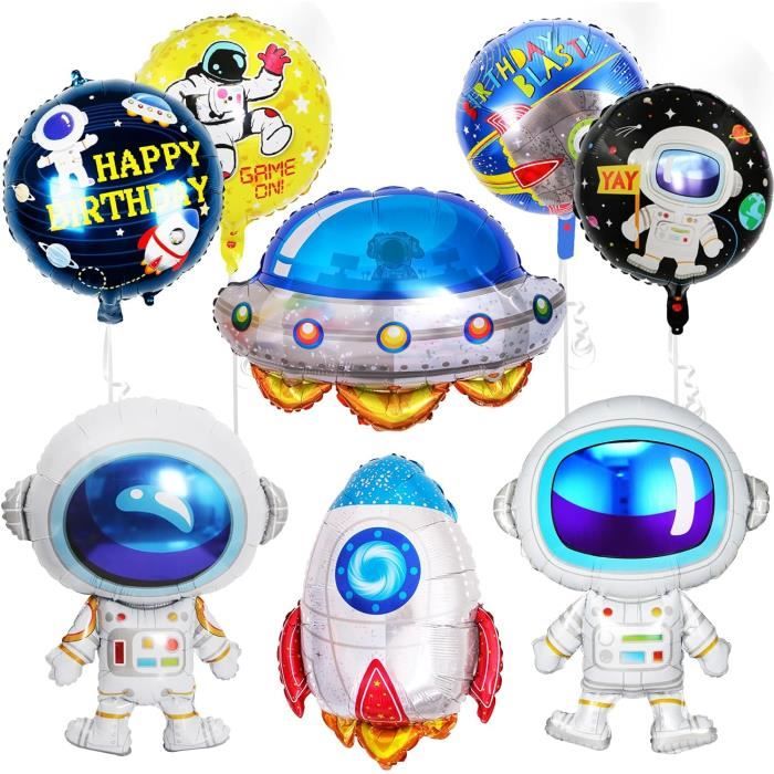 Déco Anniversaire Espace 6 Ans – Ballons Astronaute Fusée Vaisseau – Kit Fête Univers Pour Garçon – Ballon Numéro 6 Géant – Hélium Facile