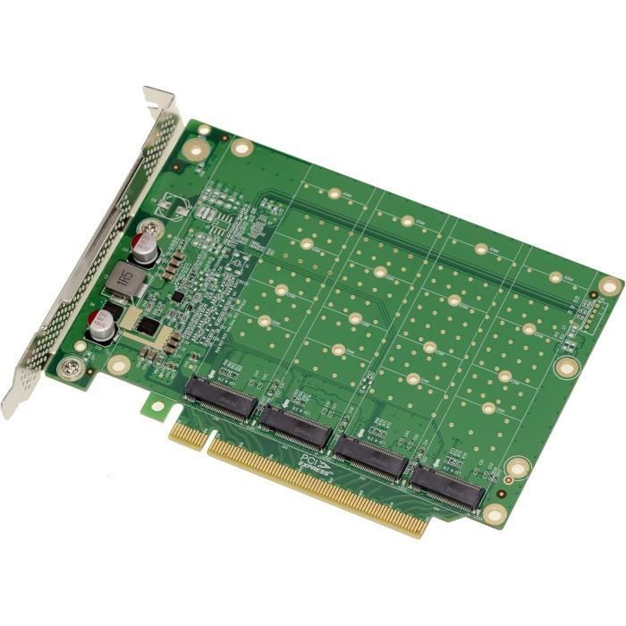 Adaptateur Quad M.2 NVMe Vers PCIe X16 - Supporte 4 SSD NVMe (22110/2280/2260/2242/2230) - Requiert Carte Mère Avec Bifurcation PCIe