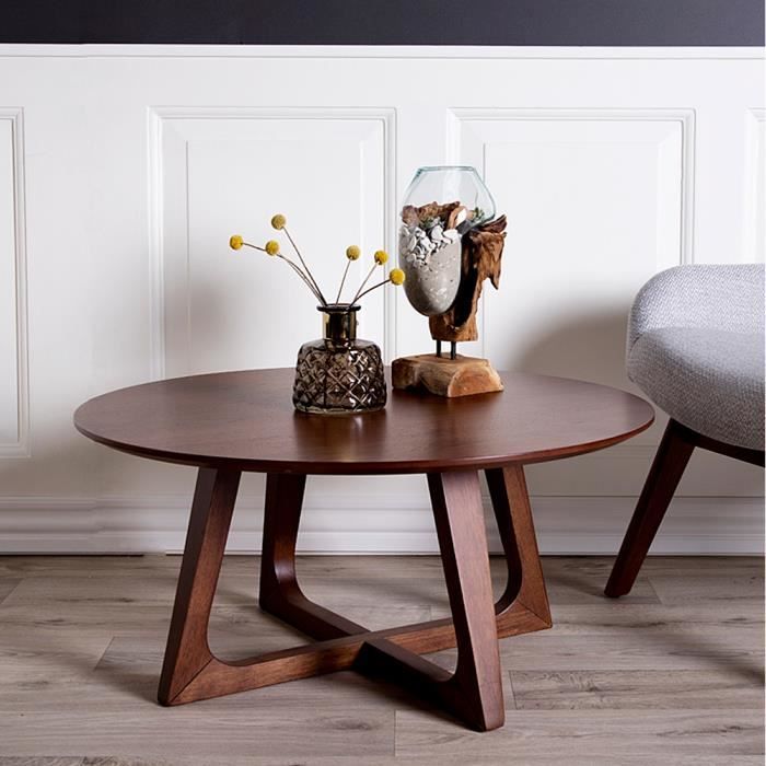 Table basse - SELSEY - NODAS - Ø 75 cm - Effet noyer - Hauteur 36 cm
