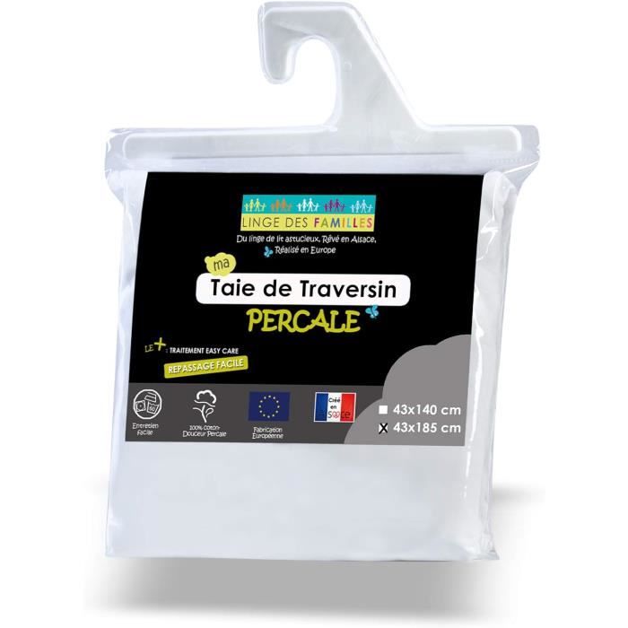 Taie pour Traversin 140 cm - Uni Blanc - 100% Coton Percale - Taie de  traversin à[S36]