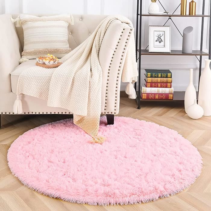 MARATIP Pluche tapijt, rond, pluizig tapijt, rond, moderne woonkamer, kinderen, meisjes, zacht en pluizig tapijt voor de slaapkamer/woonkamer/ kinderkamer (paars, 120 cm rond