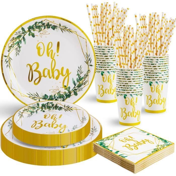 HusDow Asseitte Jetable Bapteme Fille Garcon, 24 Invite Vaisselle