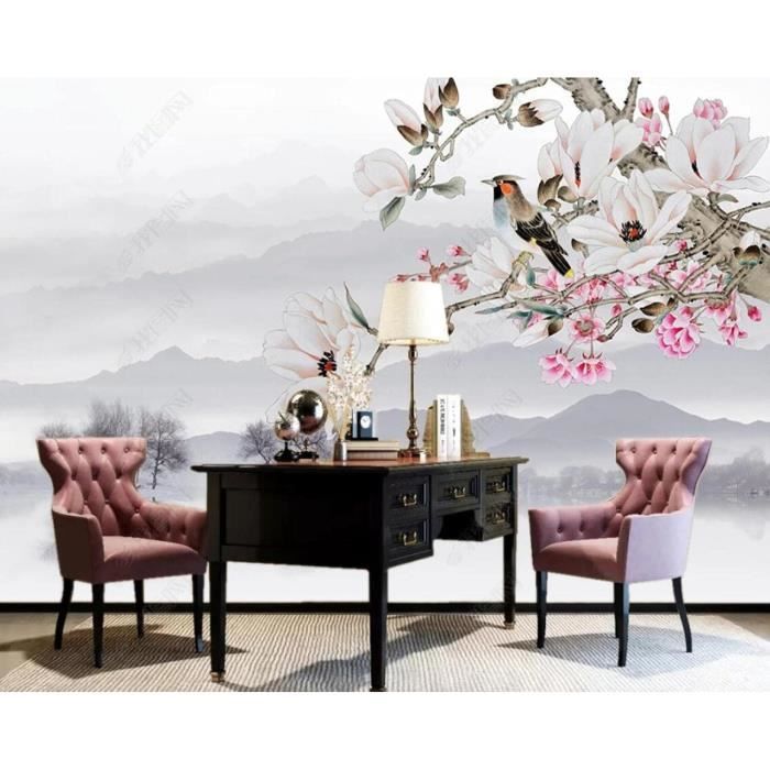 Papier Peint Panoramique Paysage Fleur De Magnolia Oiseau Papier Peint ...