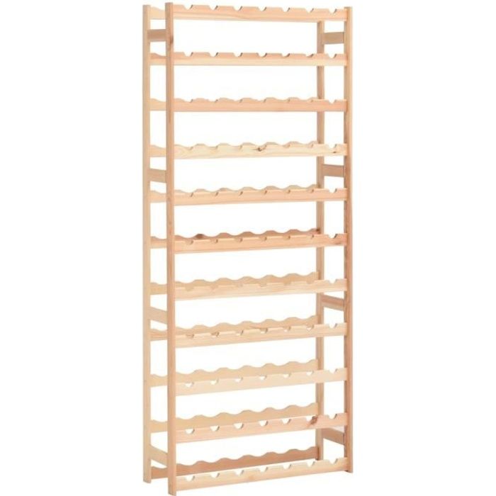 Casier à Vin 42 Bouteilles En Bois De Pin Massif – 7 Niveaux, Porte-Verres, Design Ondulé Anti-Humidité – Meuble Cave Cuisine Bar Élégant