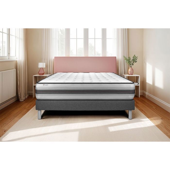 Ensemble Matelas Sommier 140x190 cm - Sommier Gris (déjà monté) - Vitalpower Recover Gris