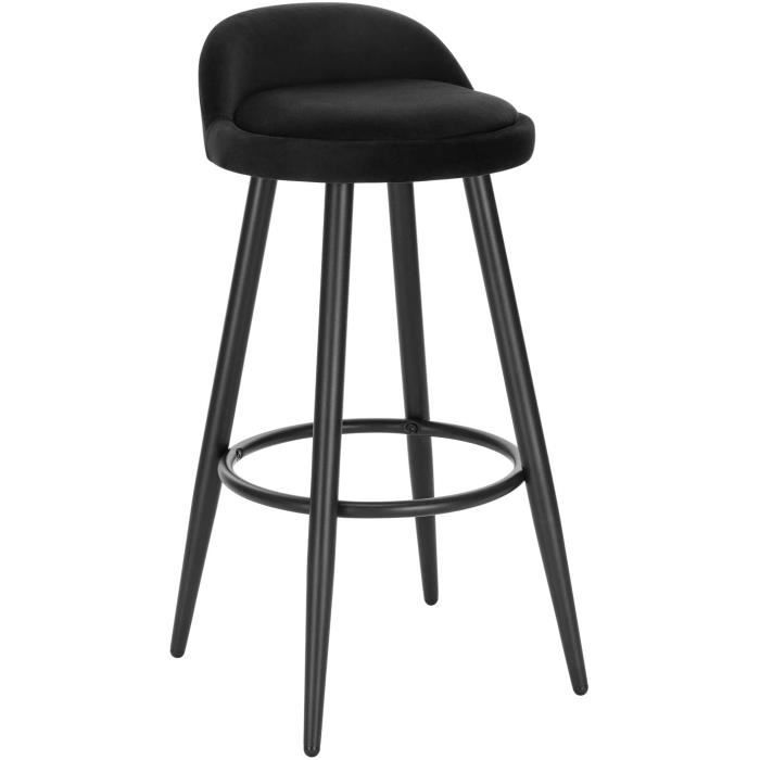 WOLTU 1 X Tabouret de Bar Chaise de Bar en Velours Tabouret Bistro avec Repose-Pieds en métal Noir Capacité 120kg