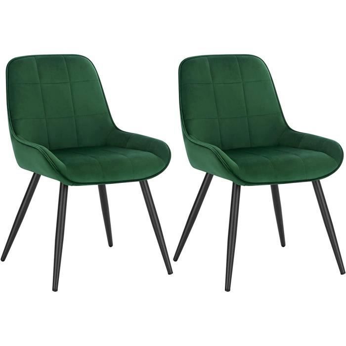 WOLTU Chaises de Salle à Manger Lot de 2 Chaises Relaxantes en Velours Ergonomiques avec Dossier Vert foncé BH331dgn-2
