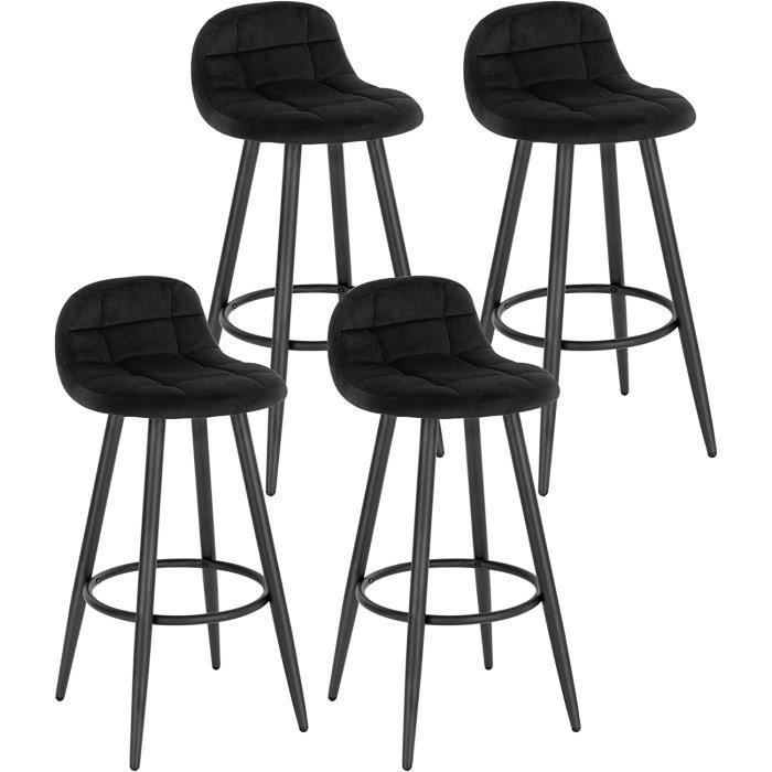 woltu lot de 4 tabourets de bar modernes, chaise de cuisine haute en velours et métal, hauteur d'assise 70cm, noir bh364sz-4