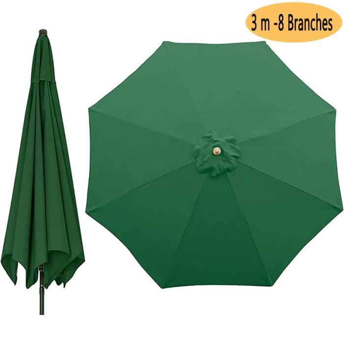 Auvent de rechange Sunbrella à 8 baleines de 3 m pour parasol de terrasse, Housse en tissu pour jardin, terrasse, cour, plage,Vert