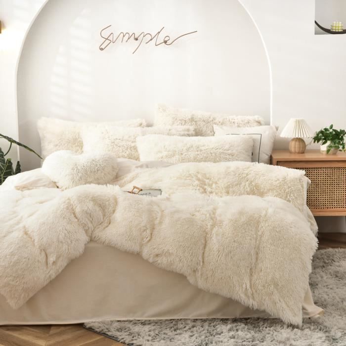 Housse de Couette 220x240cm Peluche Flanelle Chaude Duveteuse Parure de lit 1 Linge de lit 250*270cm 2 Taies doreiller 65x65cm K