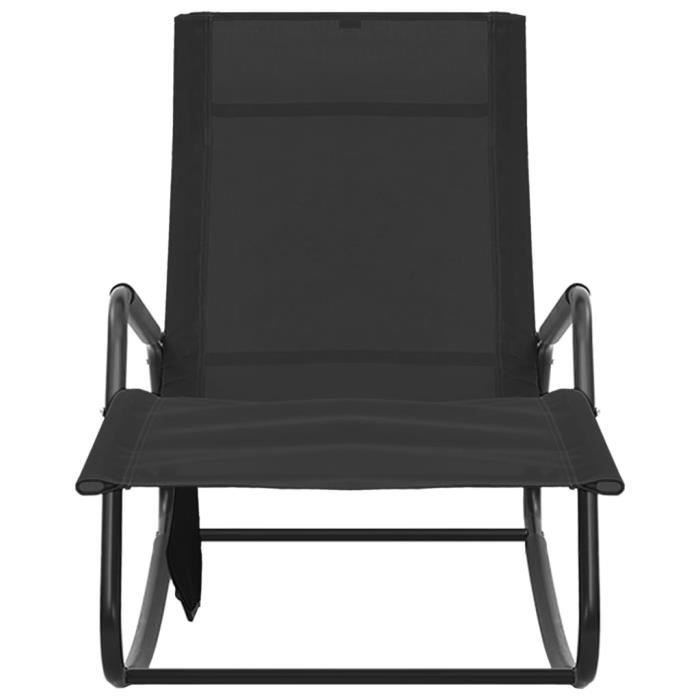 chaise longue de jardin en acier et textilène noir - yosoo - dx1372