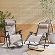 Lot de 2 fauteuils relax – Patrick – Textilène. pliables. multi-positions. taupe-1