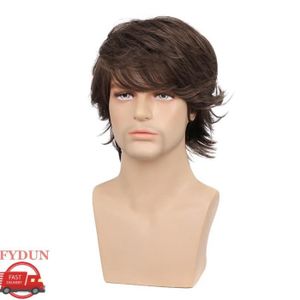 Perruque Homme Synthétique Courte Brune Bouclée Texture Naturelle 45cm - Neuve Sans étiquettes