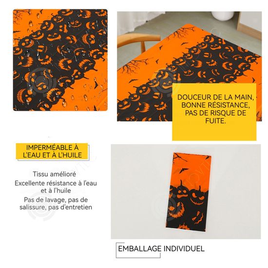 Nappe Halloween Plastique Imperméable 274x137 Cm - Motifs Citrouille, Squelette, Fantômes - Décoration Fête Effrayante