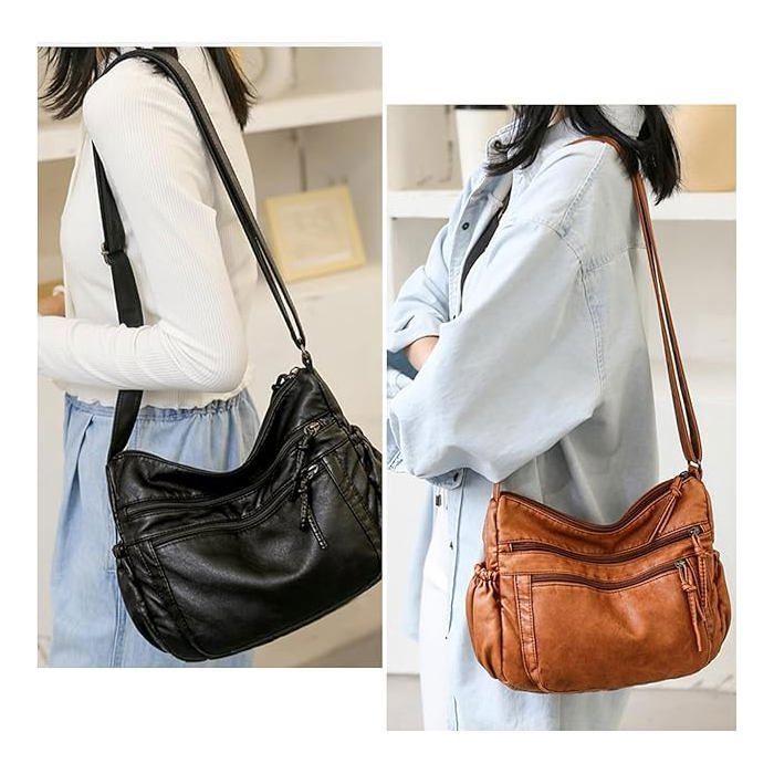 Sac à Bandoulière Femme Grand Capacité En Cuir Souple | Léger, Imperméable Et Anti-RFID | Sac Tendance Pour Tous Les Jours