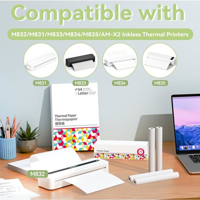 Phomemo Papier Thermique Imprimable 3 Rouleaux, Papier de 53 mm