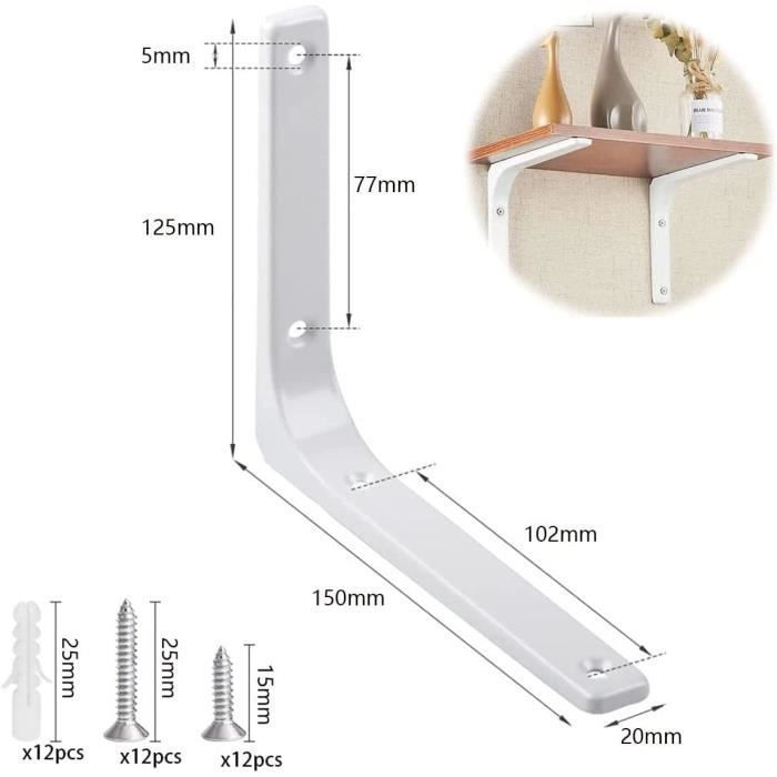 Lot De 2 équerres Murales Robustes En Métal Gris - Support étagère Charge 50kg - Dimensions 20x4x14.5 Cm
