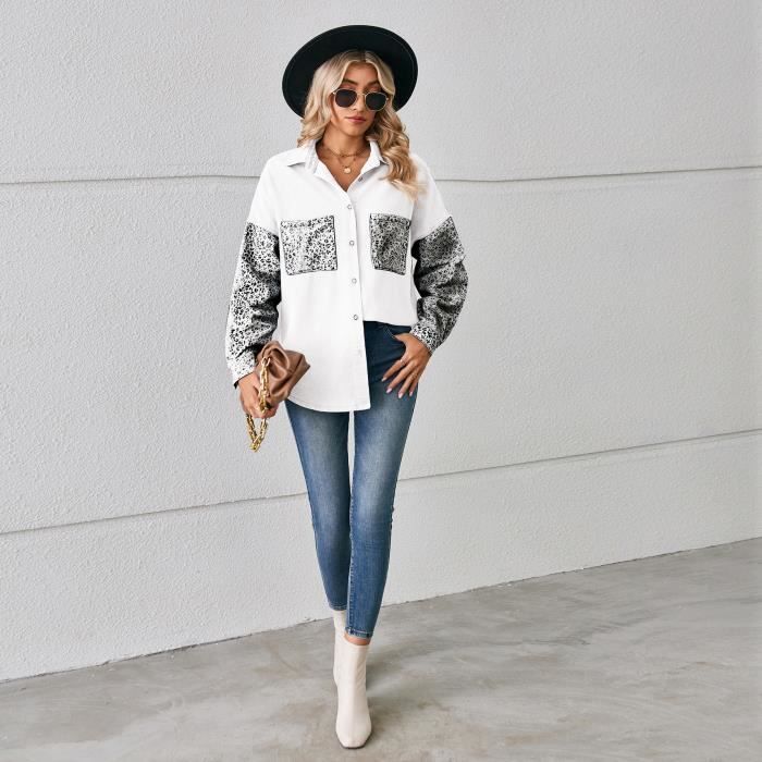 Chemise en Jean Femme Imprimé léopard INSFITY Manches Longues