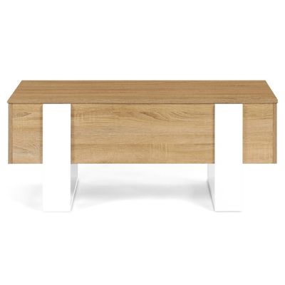 Table basse plateau relevable rectangulaire TARA bois blanc et imitation hêtre Table basse plateau relevable rectangulaire TARA bois blanc et imitation hêtre