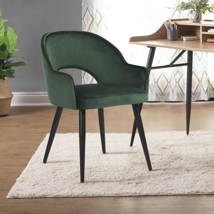 FURNISH1 Fauteuil Chaise - Tissu Vert clair,Pieds métal - Style scandinave  - Salle à manger Bureau Salon Chambre - Cdiscount Maison