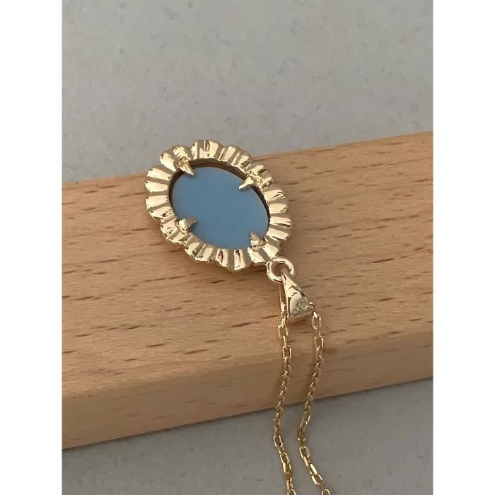 Pendentif Camée Bleu Plaqué Or 18 Carats - Neuf Avec étiquettes, Chaîne En Option