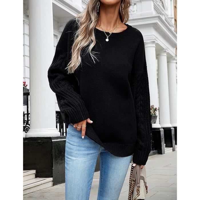 Pull Chic Femme en Tricot Col Rond Pull Over Sweater Longues