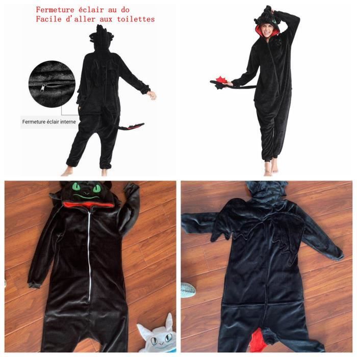 Krokmou Dragon Kigurumis Licorne Noir Onesie Adulte Unisexe Flanelle Pyjama Anime Train Vos Vetements De Nuit Maison Zipper Dragon noir Cdiscount Pret a Porter