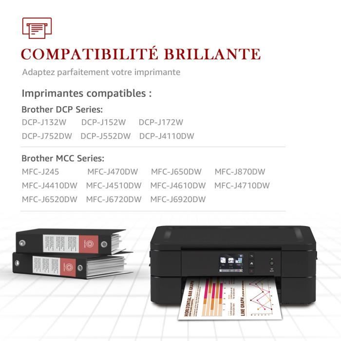 4 Noir Cartouches d'encre compatibles pour Brother DCP-J4110DW MFC-J4410DW  MFC-J4510DW MFC-J4610DW MFC-J470DW MFC-J4710DW MFC-J6520DW MFC-J650DW