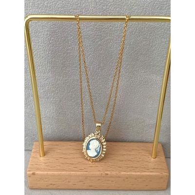 Pendentif Camée Bleu Plaqué Or 18 Carats - Collier - Marque Bijouxia - Neuf Avec étiquettes